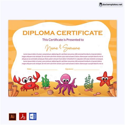 printable kindergarten diploma certificate templates