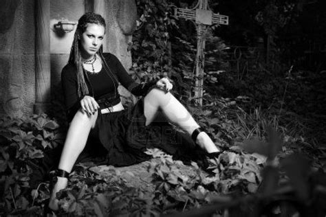 Gothic Girl At Cemetery Black And White Variant Gothic Girls Female