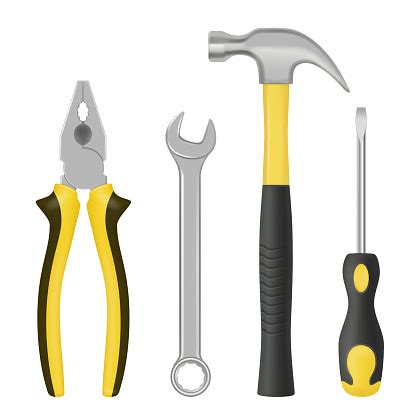 realistic mechanic tools garage metal crafted items  handyman workers steel objects hammer