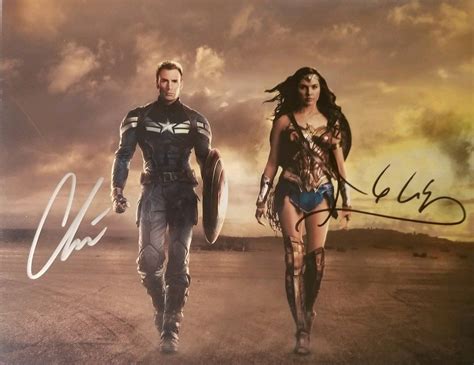 chris evans gal gadot dual hand signed  photo wholo  justice
