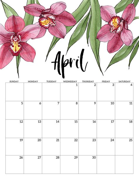 april calendar template customize  print
