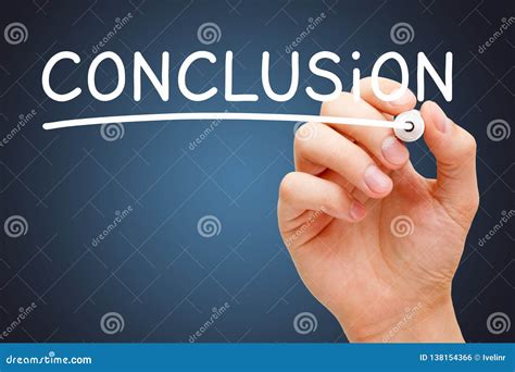 word conclusion handwritten  white marker stock photo image