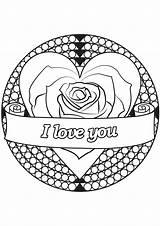 Coloring Valentine Valentines St Pages Heart Rose Adult sketch template