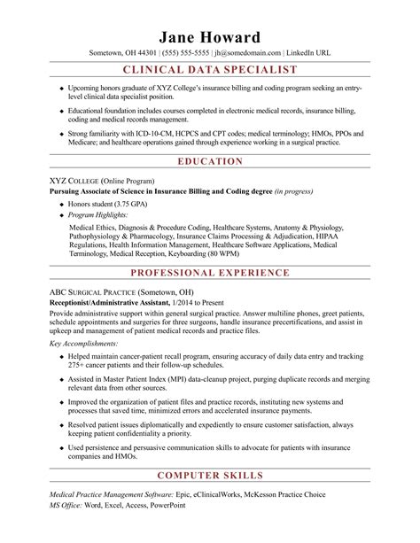 medical billing coding resume sample entry level medical coding