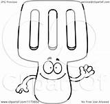 Spatula Waving Mascot Coloring Clipart Cartoon Outlined Vector Cory Thoman Royalty sketch template