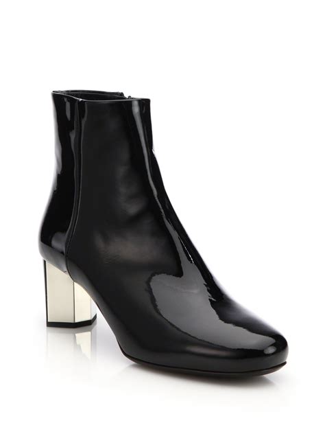 prada patent leather metal heel ankle boots  black lyst