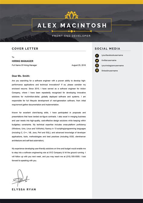 modern cover letter word template   word format