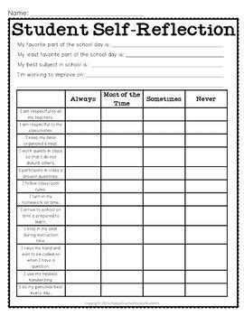 student  reflection sheet  students