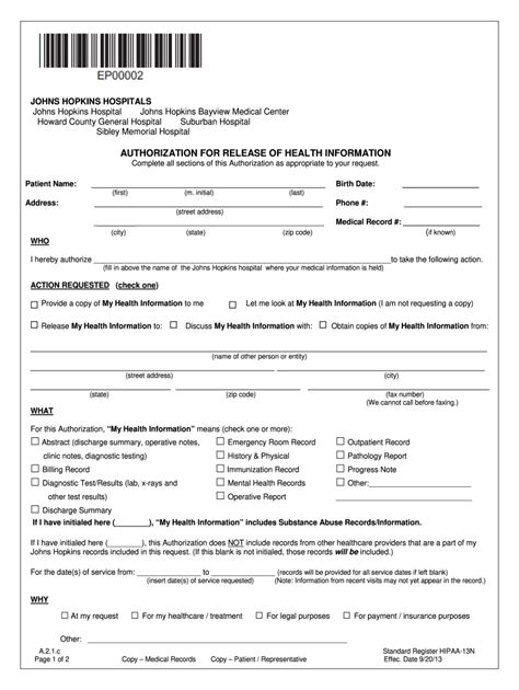 Johns Hopkins Authorization Request 2013 2024 Form Fill Out And Sign