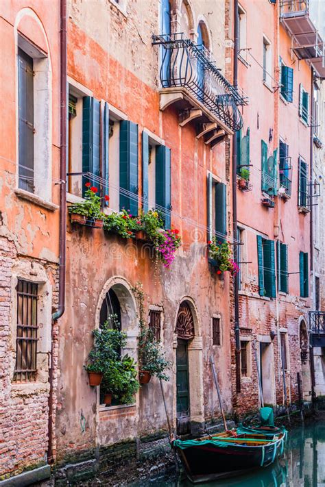 residential  house  water canal  venice italy stock image image  exterior flowers