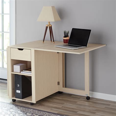 mainstays adjustable  drawer desk  casters birch ebay