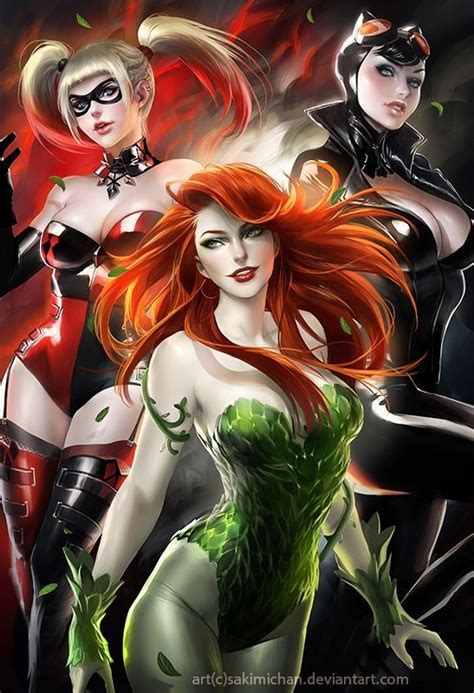 harley quinn catwoman and poison ivy superheroes