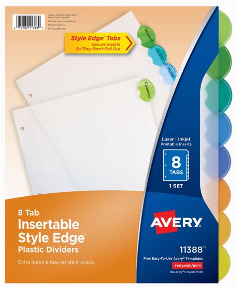 avery  tab style edge dividers insertable tabs  set