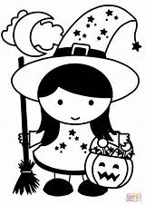 Witch Coloring Halloween Girl Pages Large sketch template