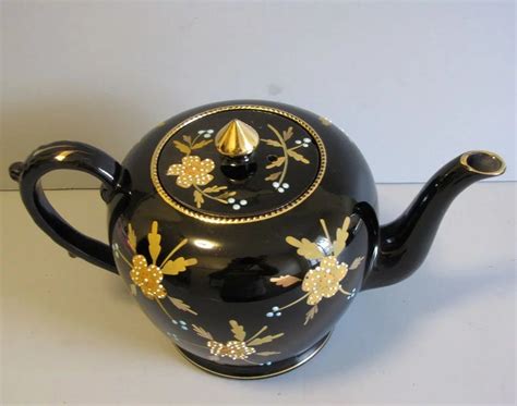 vintage english teapot black with enamel gilt decoration judy s