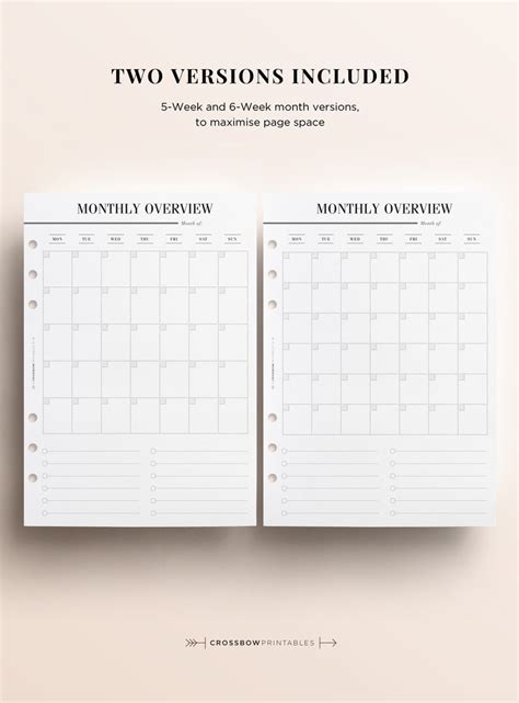 printable  monthly overview printable month   page  etsy