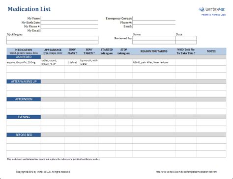 medication list template  excel