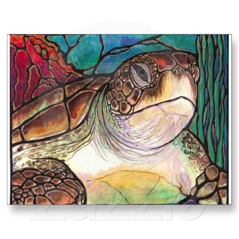gorgeous sea turtle stained glass style art postcard zazzle stained