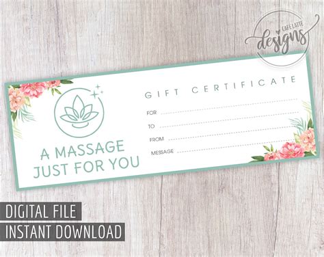 massage t certificate birthday t certificate printable etsy canada
