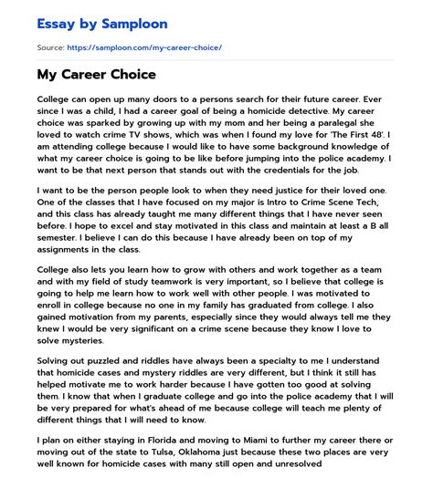 career choice  essay sample  samplooncom