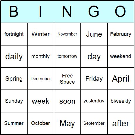 calendar bingo cards printable bingo activity game  templates