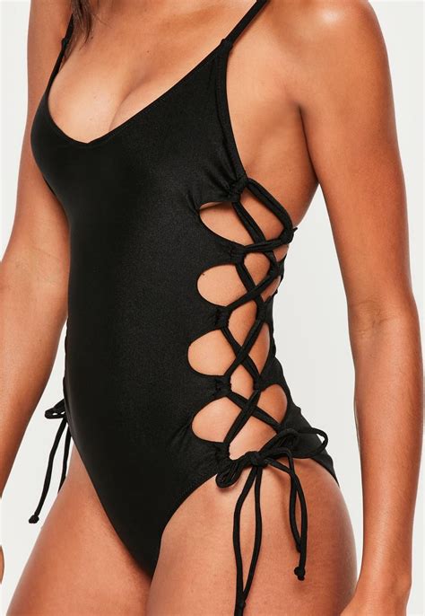 missguided black tie side swimsuit swimsuits bikini outfits