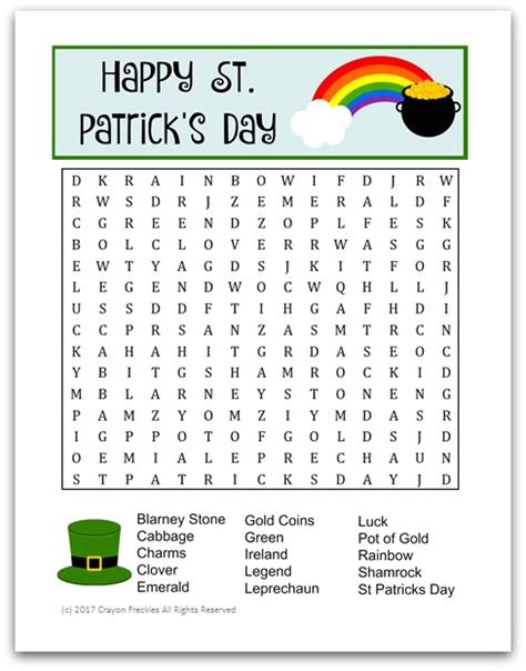 st patricks day word search  kids  printable  play learn