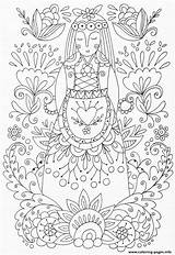 Coloring Pages Adult Flowers Zen Yoga Printable Folk Books Woman Mandala Scandinavian Book Adults Color Patterns Embroidery Kleurplaten Print Advanced sketch template