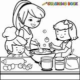 Cooking Coloring Mother Kitchen sketch template