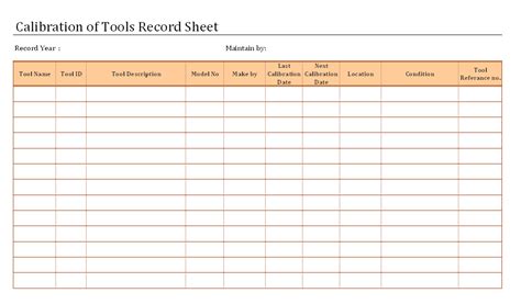 calibration  tools record sheet format