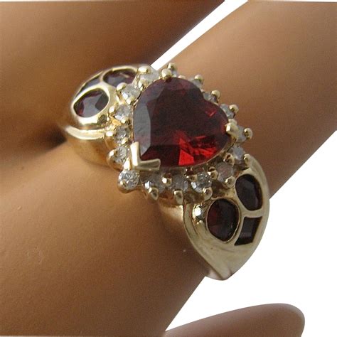10k Garnet Hearts And Diamonds Victorian Style Ring Size 6 1 2 From
