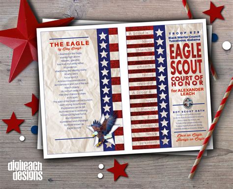 eagle scout court  honor program cover flag law oath  boy