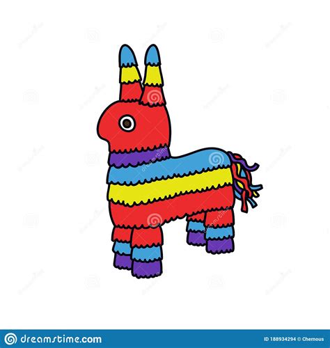 mexican donkey pinata toy doodle iocn vector color illustration stock