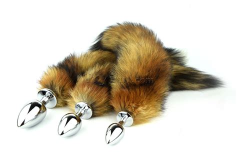 natural red fox tail with stainless steel silver plug