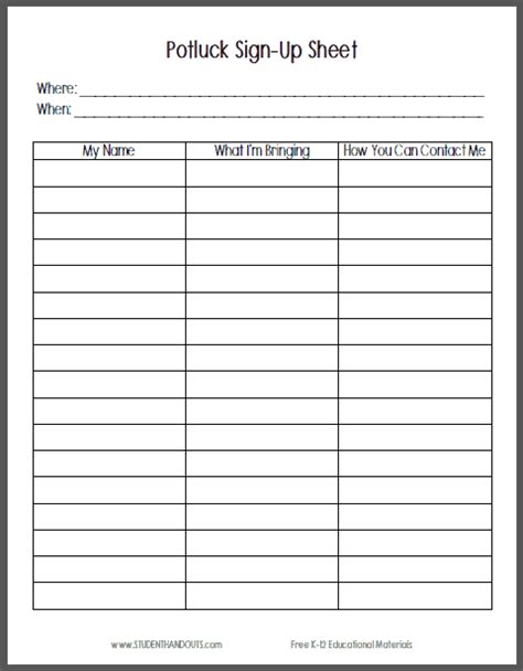 potluck sign  sheets find word templates