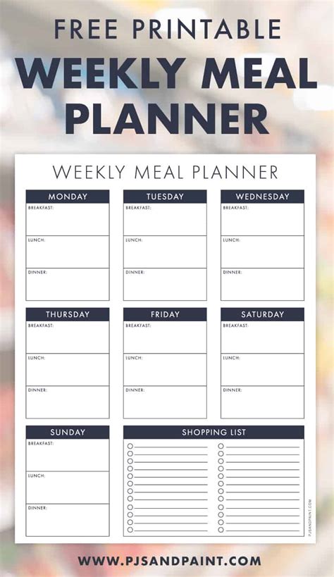 printable weekly meal planner pjs  paint