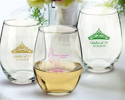 Sweet 16 Personalized Stemless Wine Glass Favors 9 Oz Arc