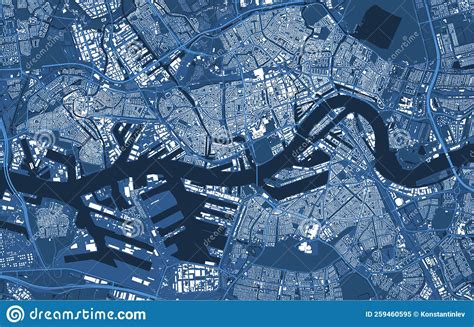 detailed blue vector map poster  rotterdam city linear print map skyline urban panorama