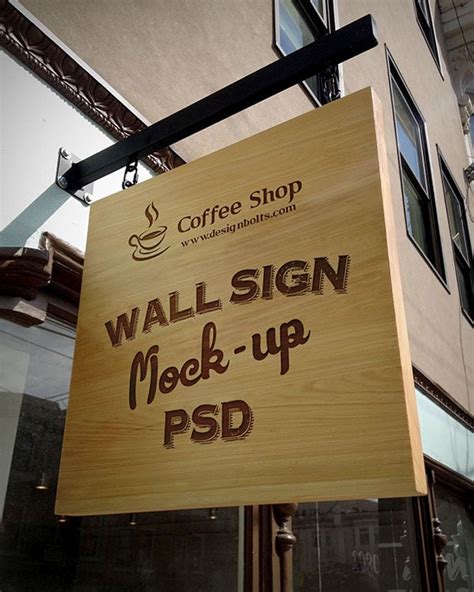 wooden outdoor advertising shop wall sign mock  psd designbolts