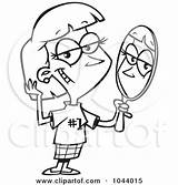 Mirror Cartoon Staring Girl Outline Clip Illustration Man Clipart Pretty Vain Holding Rf Royalty Vainly Woman Reflection His Toonaday Ron sketch template