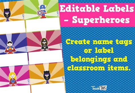 superhero  tags  editable printable teacher resources