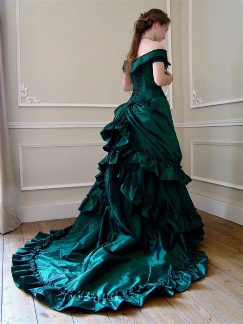 victorian ball gown  bottle green taffeta etsy   victorian gown black victorian