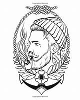 Coloring Tattoo Pages Traditional Book Adults Neo Modern Sailor Portrait Acessar Choose Board sketch template
