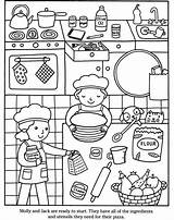 Coloring Pizza Cooking Pages Cook Kitchen Printable Color Preschool Utensils Kids Print Colouring Sheets Dover Book Publications Hut Colorings Getdrawings sketch template