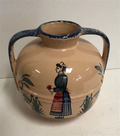 sold price quimper pottery  handled vase invalid date cst