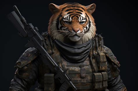 premium ai image    tiger   gun   camouflage outfit