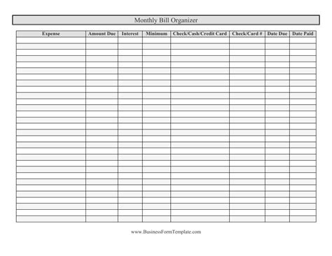 monthly bill organizer spreadsheet template fill  sign