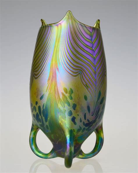 Hand Blown Glass Art Nouveau Loetz Style Iridescent Bohemian Art Glass