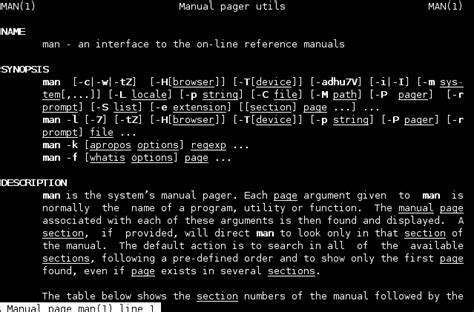 syntax    specification   man pages synopsis section