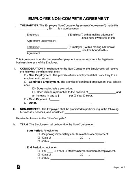 employee  compete agreement template  word eforms